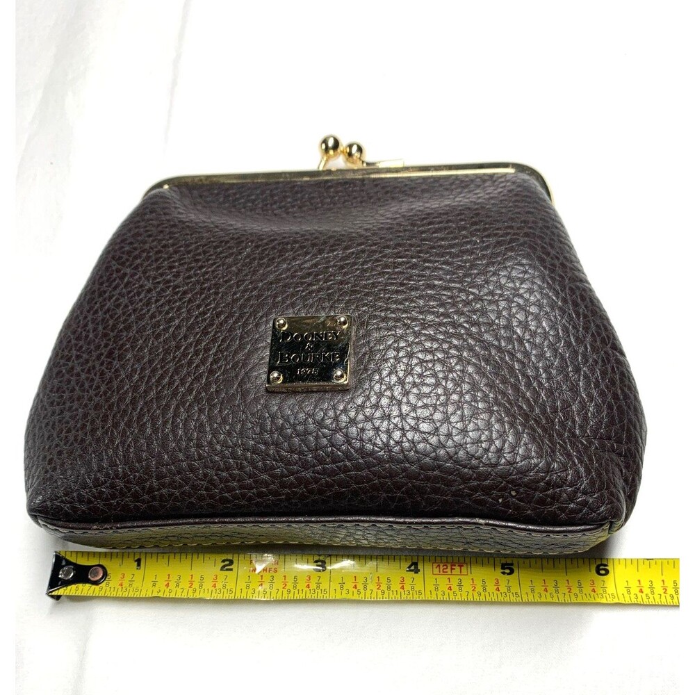 Dooney Bourke Pebbled Leather Kiss lock Coin Purse Framed Dark Brown 6" x 5"x1" - Picture 3 of 8